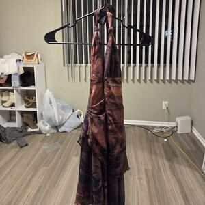 Elegant Brown and Black Halter Dress